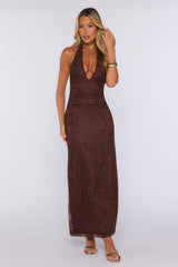 Consider It Done Lace Halter Maxi Dress Brown