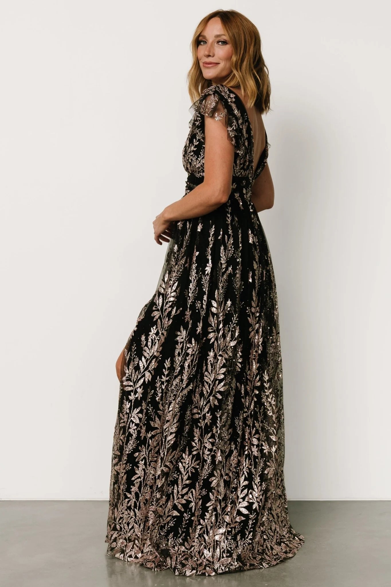 Karina Shimmer Gown | Black + Rose Gold