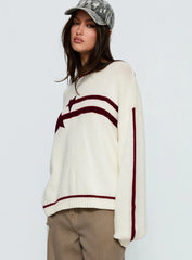 Star Track Graphic Jumper Cream / Red