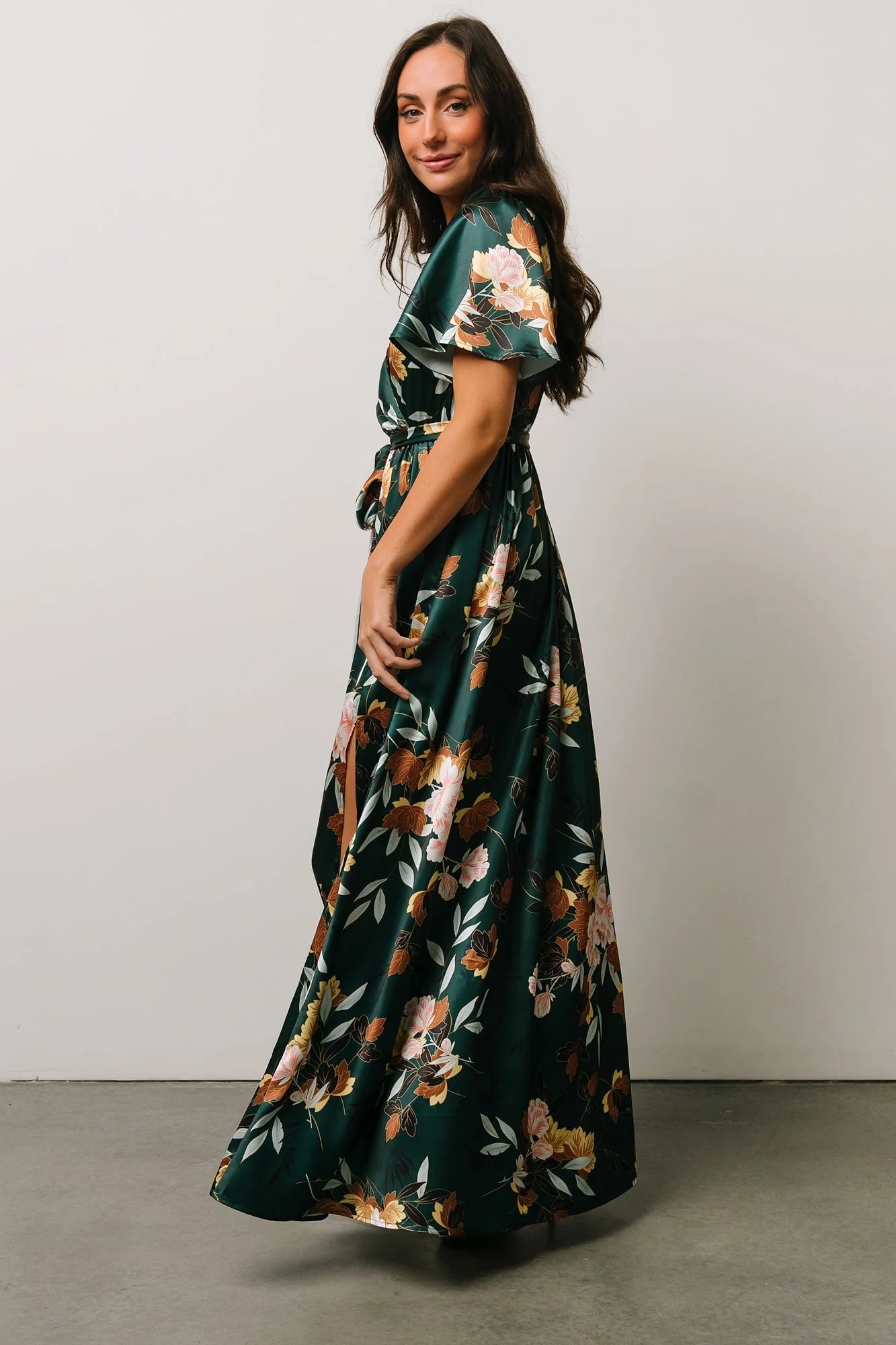 Sicily Satin Maxi Dress | Dark Green Floral