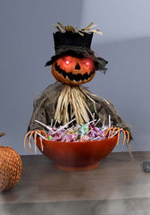 9-Inch Candy Bowl with Animated Pumpkin Scarecrow Decoration