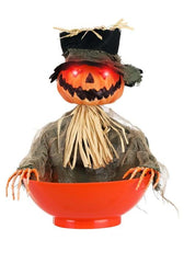 9-Inch Candy Bowl with Animated Pumpkin Scarecrow Decoration