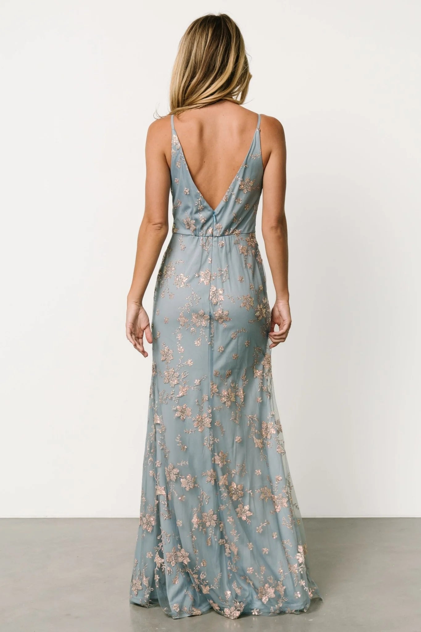 Marcia Sparkle Gown | Light Blue + Rose Gold