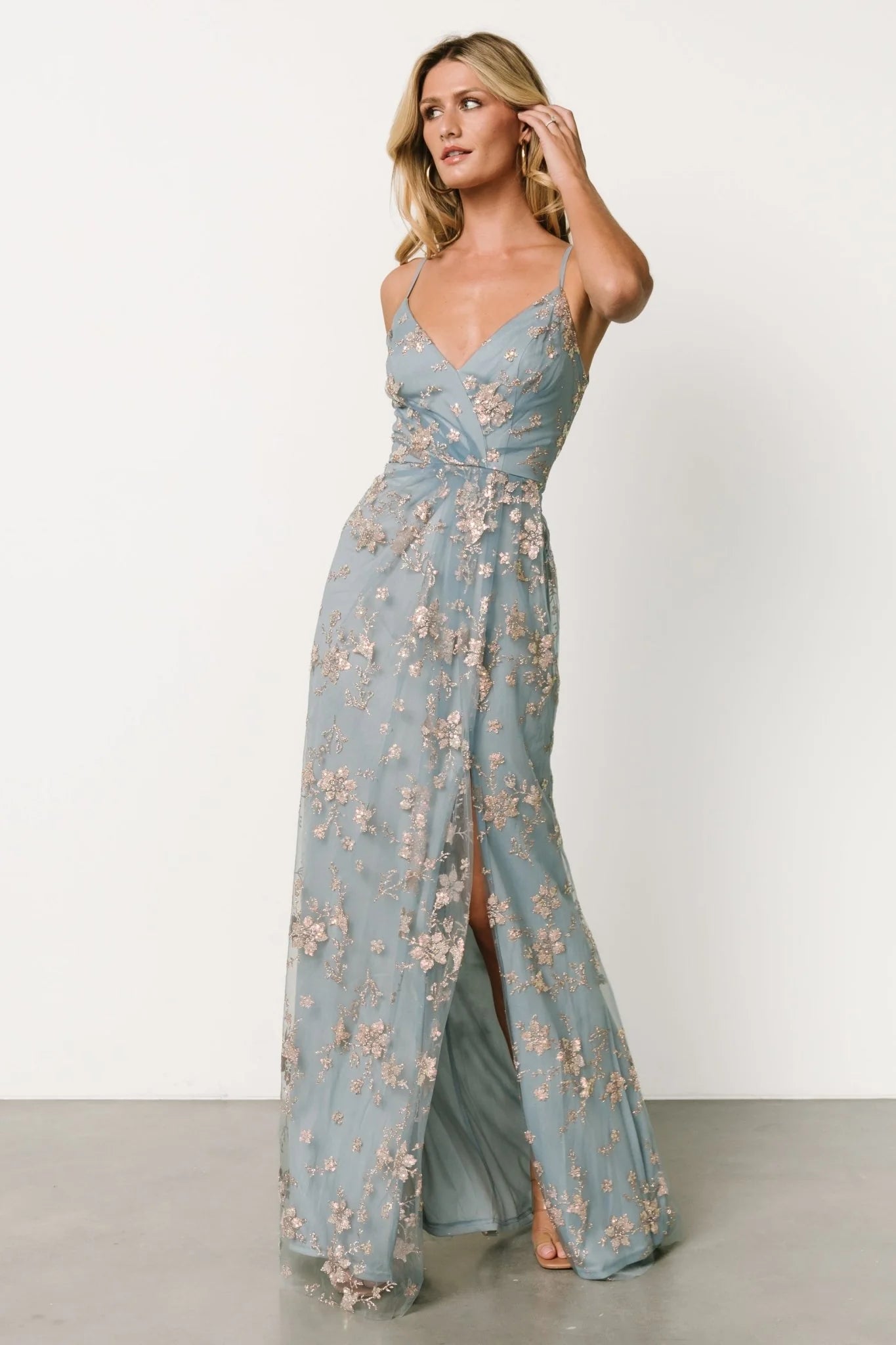 Marcia Sparkle Gown | Light Blue + Rose Gold